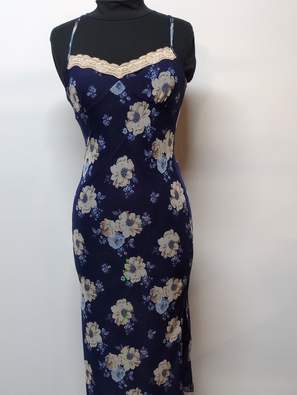 Thirty Thirty Navy Floral Lace-Trim Midi Dress, Size S